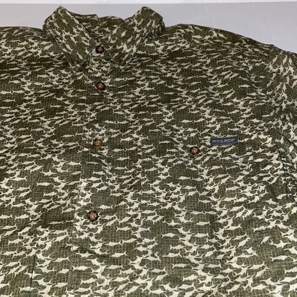 Woolrich Medium Sword Fish Print Short Sleeve Button Down Shirt - Picture 3 of 5